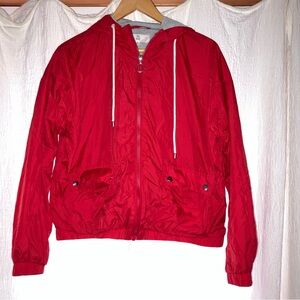 Red Hooded Lined Windbreaker Jacket